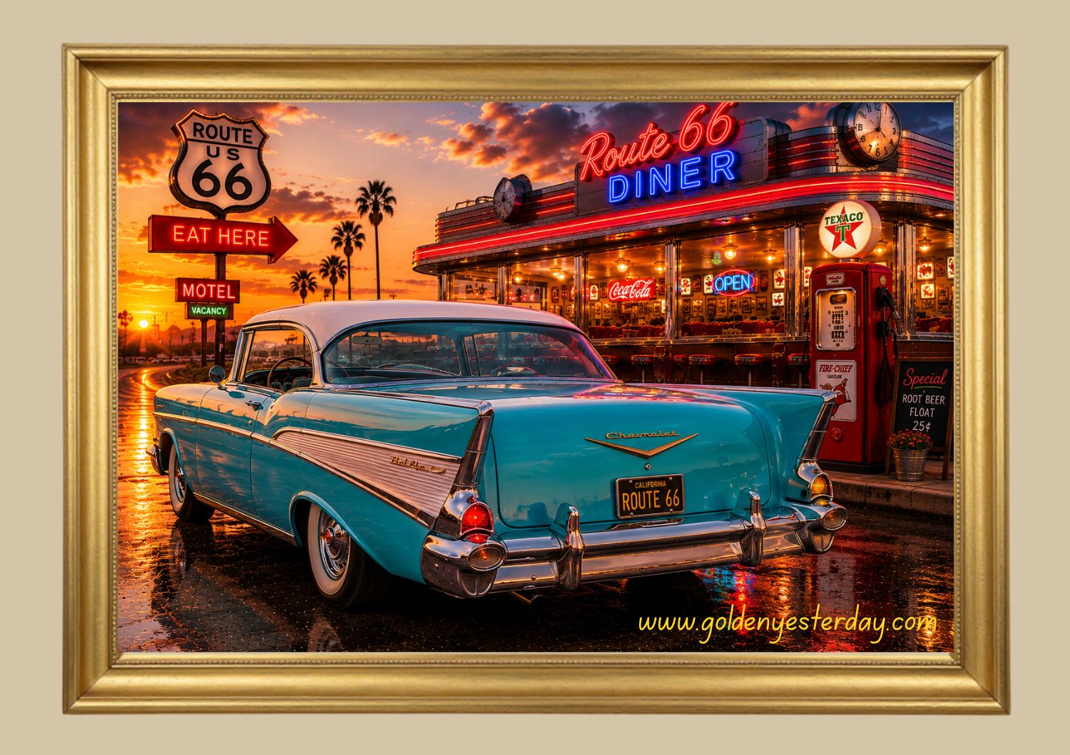 '57 Chevrolet Bel Air at Sunset — Route 66 Diner