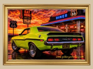 Lime '70 Dodge Challenger R/T — Roadside Diner