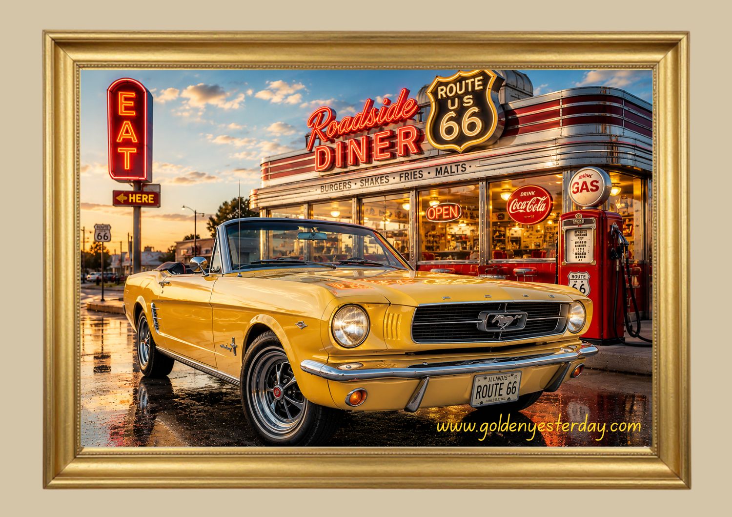 Yellow '66 Ford Mustang Convertible — Route 66 Diner