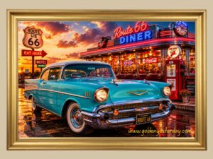 Turquoise '57 Chevrolet Bel Air — Route 66 Diner
