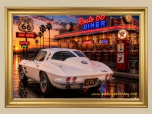 White '63 Corvette Sting Ray — Route 66 Diner print