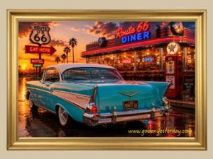 '57 Chevrolet Bel Air at Sunset — Route 66 Diner print