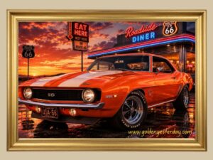 Orange '69 Camaro SS 396 — Roadside Diner print