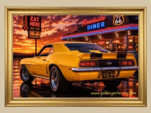 Yellow '69 Camaro SS — Roadside Diner print