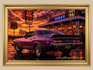 Purple '70 Dodge Challenger R/T — Roadside Diner print