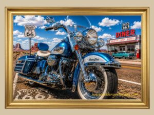 Blue Harley-Davidson Electra Glide — Monument Valley print