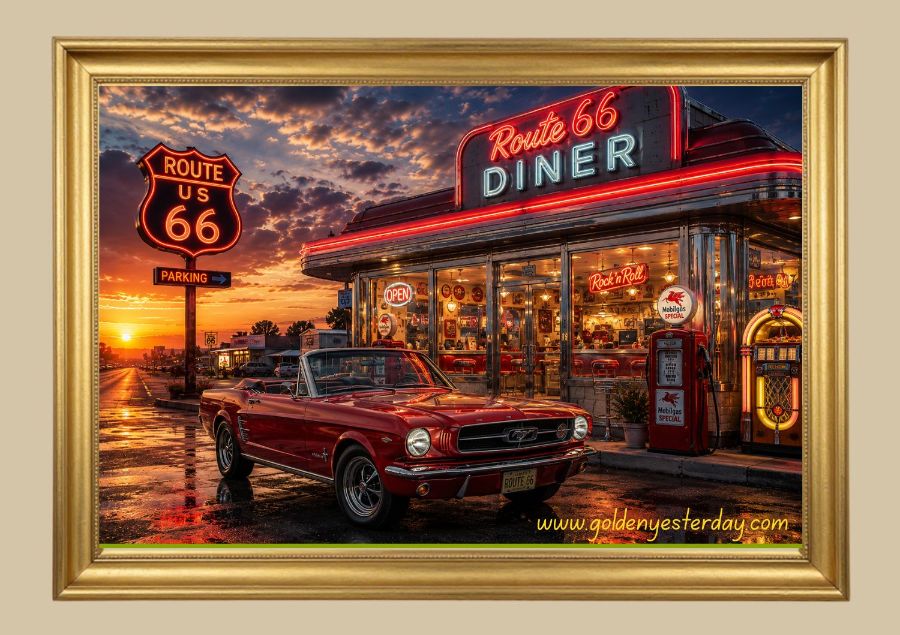 Red 1965 Ford Mustang convertible print
