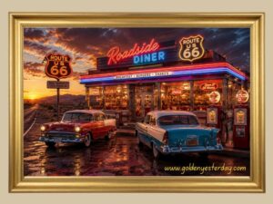 '56 Chevrolet Bel Airs at the Roadside Diner print